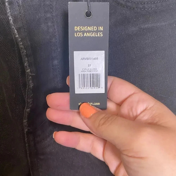 AFRM Cyrus Super High Rise Crop Jean Black Distressed NWT - Picture 10 of 11